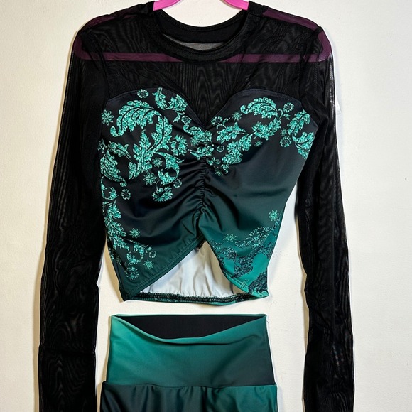 Alexandra Just For Kix Teal Ombre Damask Dance Costume 2 piece Set Adult XS - Picture 3 of 9